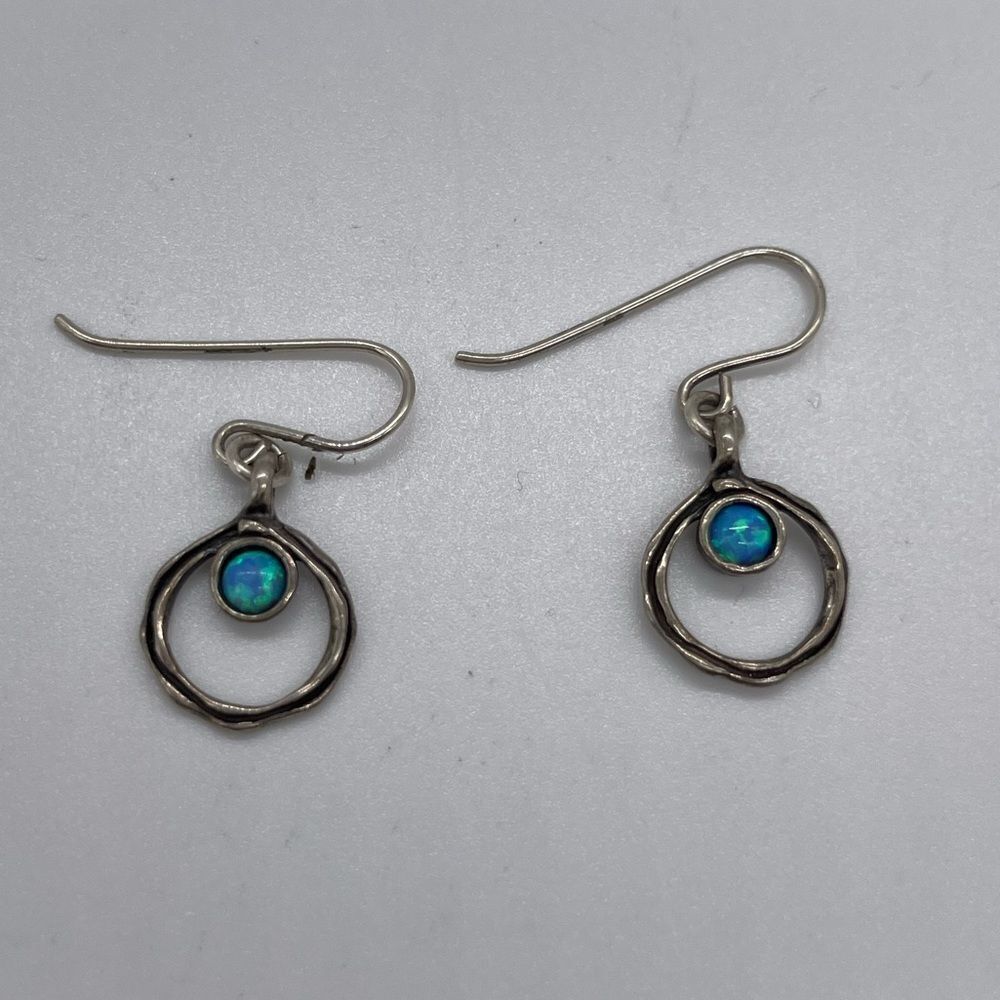 925 Israel Silver with Blue Opal Stone Earrings